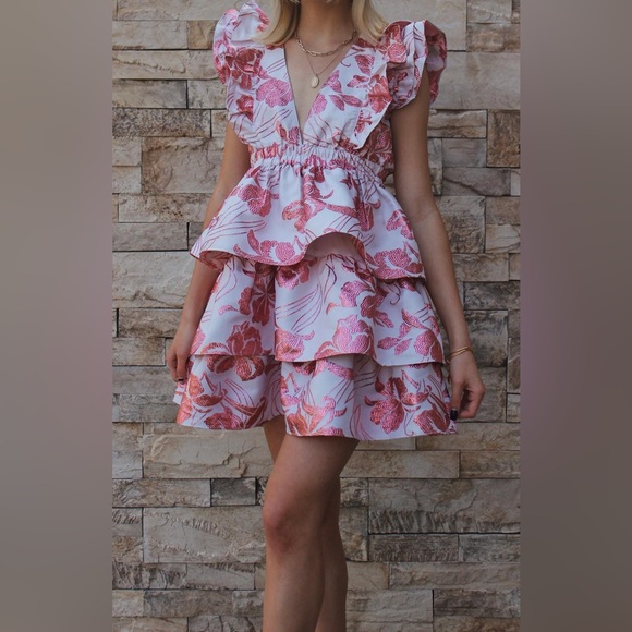 Floral Ruffle Mini Dress - Pink - Picture 3 of 3